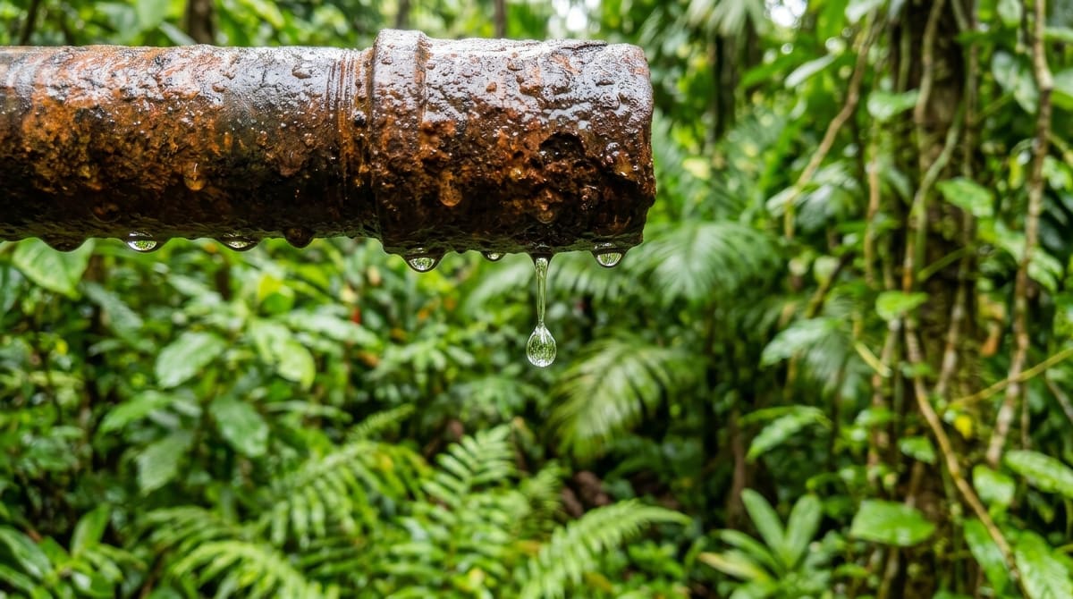 Water dripping from a corroded, leaking pipe